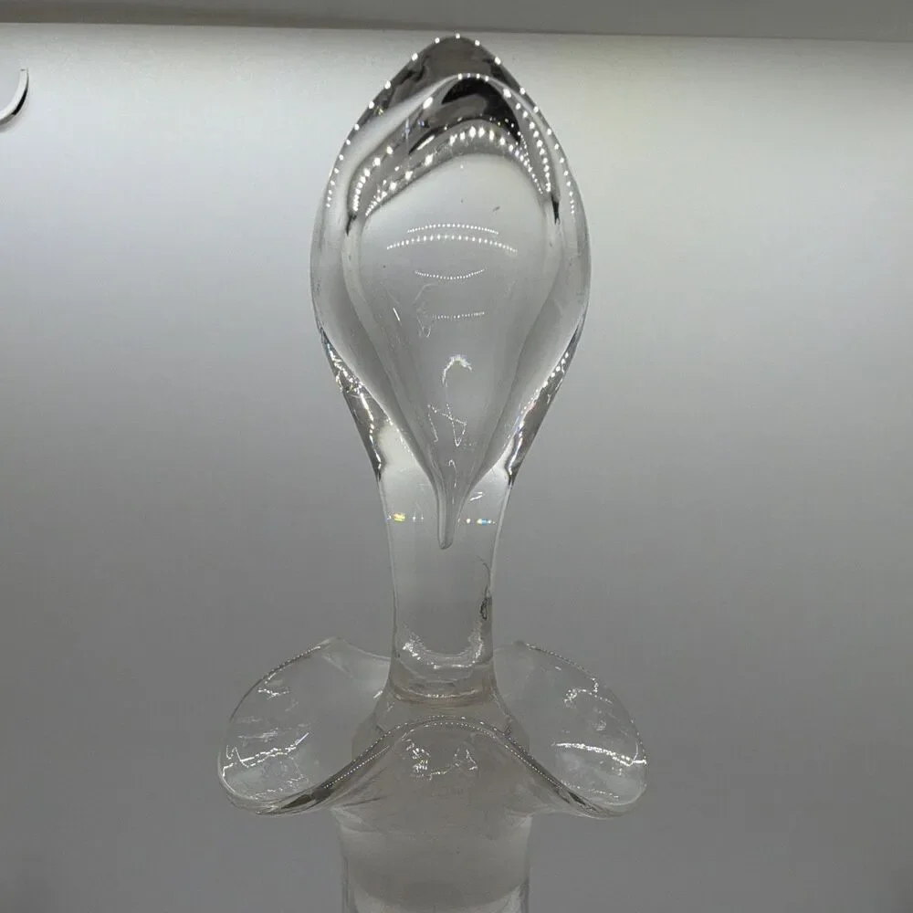 Vintage Handpainted  Floral Clear Glass Decanter Set w/ Lid/Stopper, 2pc